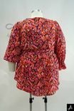 Red Floral Print V-Neck 3/4 Sleeve Peplum Blouse