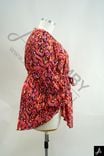 Red Floral Print V-Neck 3/4 Sleeve Peplum Blouse