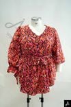 Red Floral Print V-Neck 3/4 Sleeve Peplum Blouse
