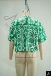 Cropped flutter‑sleeve printed blouse