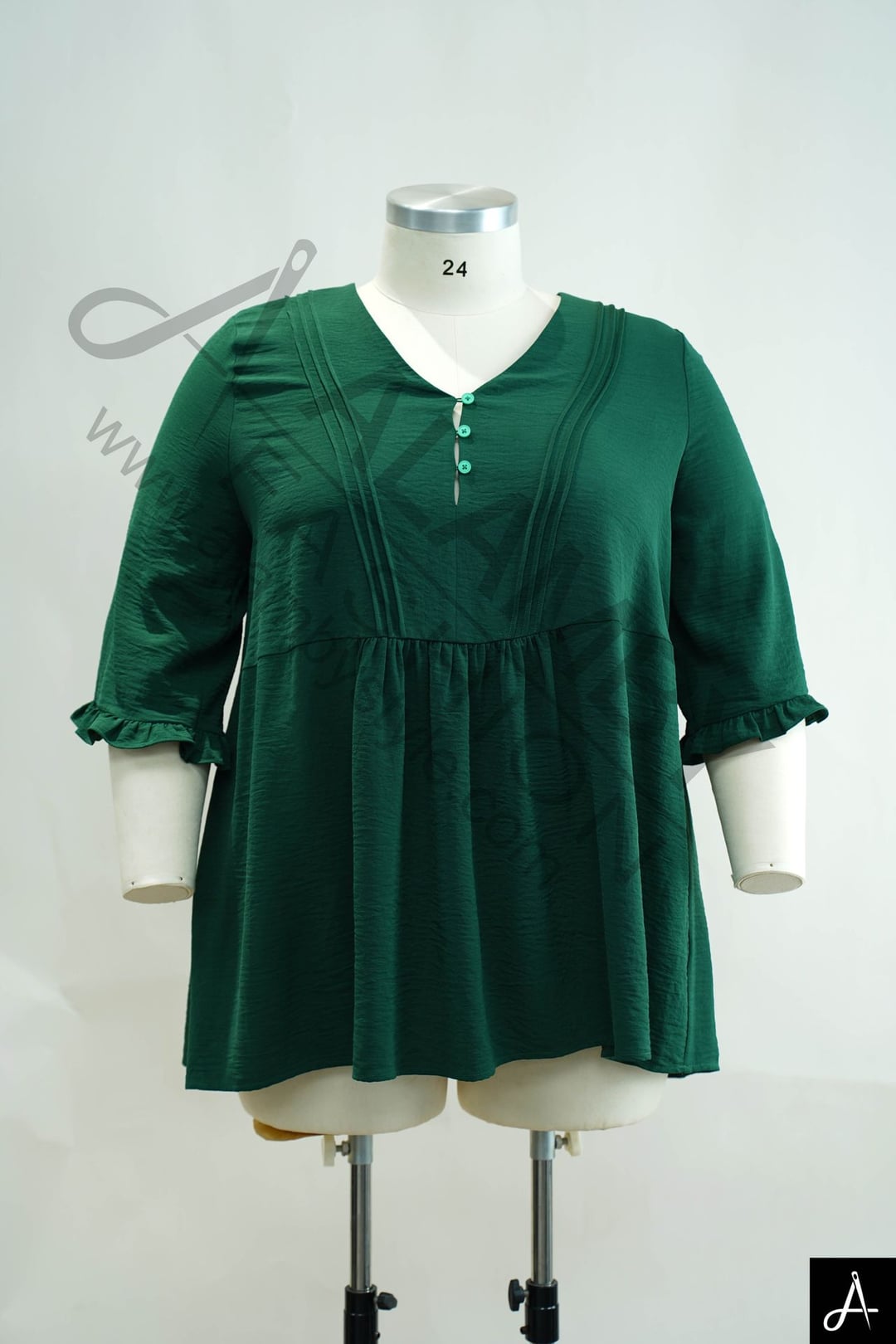 Solid Green V-Neck Peplum Blouse