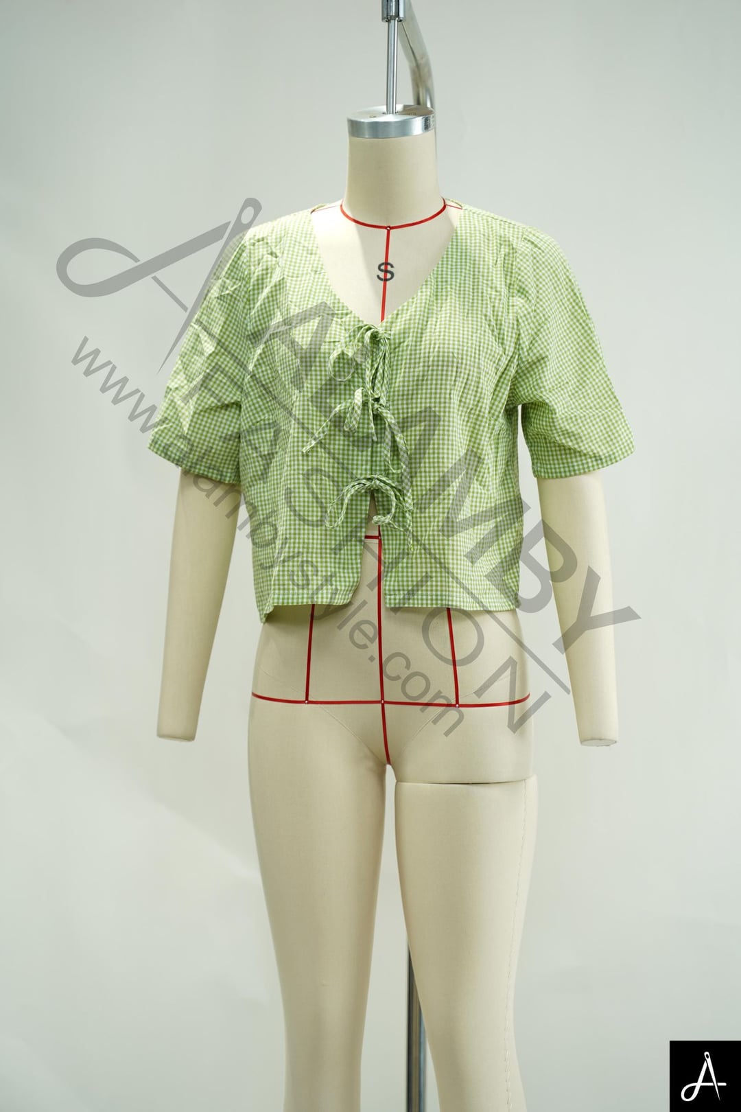 Light Green Cropped V‑Neck Blouse 