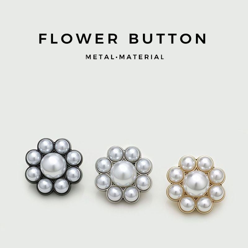 Sweet Pearl Flower Metal Buttons