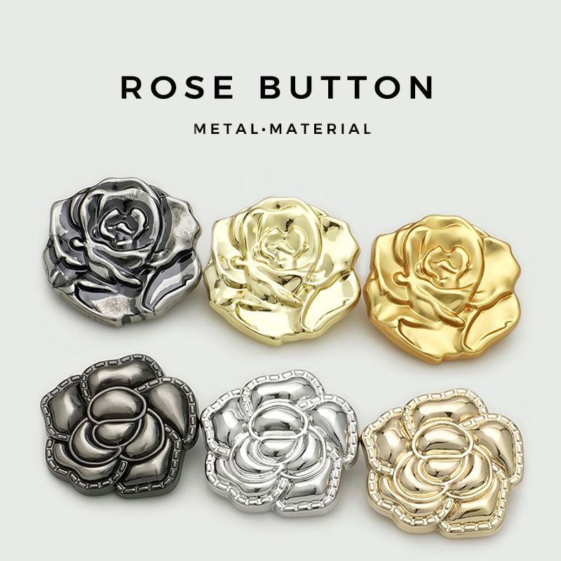 Vintage 3D Rose Metal Buttons