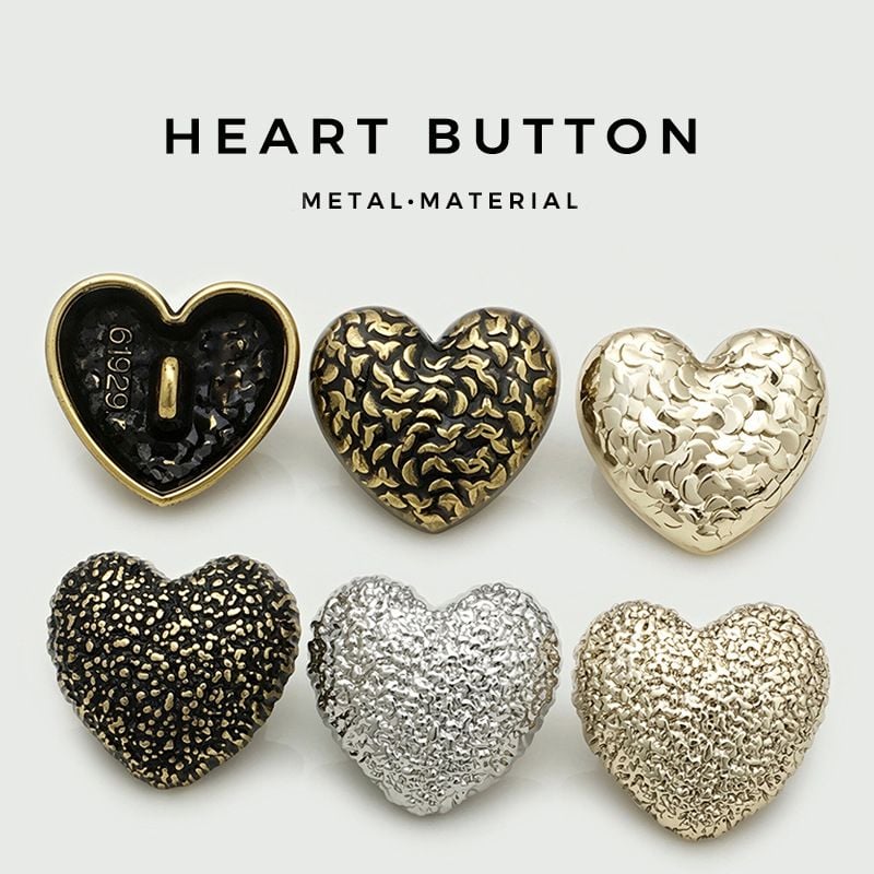 Vintage Heart Shaped Metal Buttons
