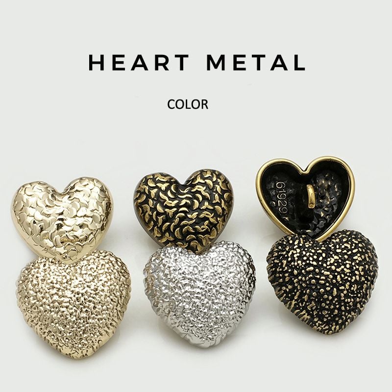 Vintage Heart Shaped Metal Buttons