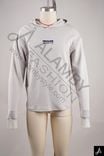 Light Grey Minimalist Hoodie with Navy Logo Print, Streetwear Style