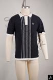 Black Polo Shirt with Vertical Stripe Placket & White Trim