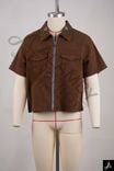 Vintage Brown Embroidered Short-Sleeve Zip-Up Shirt 
