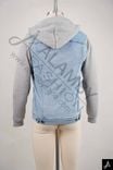Light Wash Denim Hooded Jacket with Knit Sleeves