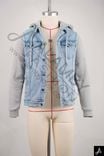 Light Wash Denim Hooded Jacket with Knit Sleeves