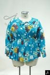 Women's Plus Size Blue Floral Print Long Sleeve Button Down Shirt