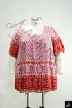 Women's Plus Size Red Printed Short Sleeve Top, Casual Scoop Neck Blouse