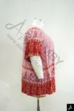 Women's Plus Size Red Printed Short Sleeve Top, Casual Scoop Neck Blouse