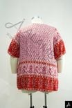 Women's Plus Size Red Printed Short Sleeve Top, Casual Scoop Neck Blouse
