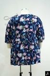 Women's Plus Size Blue Floral Print V-Neck 3/4 Sleeve Casual Blouse