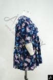 Women's Plus Size Blue Floral Print V-Neck 3/4 Sleeve Casual Blouse