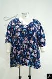 Women's Plus Size Blue Floral Print V-Neck 3/4 Sleeve Casual Blouse