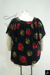 Women's Plus Size Black Floral Print Short Sleeve Loose Casual Top