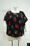 Women's Plus Size Black Floral Print Short Sleeve Loose Casual Top