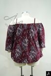 Women's Plus Size Burgundy Print Off Shoulder Long Sleeve Casual Top