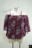 Women's Plus Size Burgundy Print Off Shoulder Long Sleeve Casual Top
