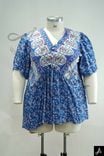 Women's Plus Size Blue Floral Embroidered V-Neck Short Sleeve Casual Top