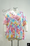 Women's Plus Size Multicolor Floral Print V-Neck 3/4 Sleeve Loose Casual Top