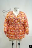 Orange Floral Print V-Neck Long Sleeve Blouse