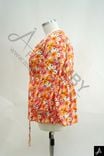 Orange Floral Print V-Neck Long Sleeve Blouse