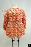 Orange Floral Print V-Neck Long Sleeve Blouse