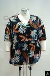 Black Tropical Floral Print V-Neck Blouse