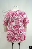 White Base Pink Floral Print Round Neck Blouse