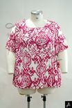 White Base Pink Floral Print Round Neck Blouse