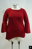 Women's Plus Size Red Round Neck Flare 3/4 Sleeve Knit Top