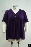 Women's Plus Size Purple V-Neck Short Sleeve Gathered Blouse