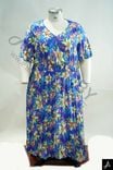 Women's Plus Size Blue Floral Print V-Neck Short Sleeve Midi Dress