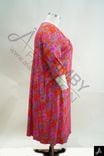 Women's Plus Size Magenta Floral Print V-Neck 3/4 Sleeve Midi Dress