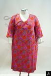 Women's Plus Size Magenta Floral Print V-Neck 3/4 Sleeve Midi Dress