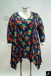 Women's Plus Size Navy Multicolor Floral Print V-Neck 3/4 Sleeve Tunic