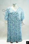 Women's Plus Size Light Blue Floral Print V-Neck 3/4 Sleeve Maxi Dress