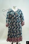 Women's Plus Size Teal Floral Print Round Neck 3/4 Sleeve Maxi Dress