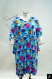 Women's Plus Size Blue Multicolor Polka Dot Print Round Neck 3/4 Sleeve Tunic Dress