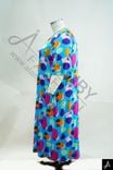 Women's Plus Size Blue Multicolor Polka Dot Print Round Neck 3/4 Sleeve Tunic Dress