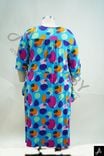 Women's Plus Size Blue Multicolor Polka Dot Print Round Neck 3/4 Sleeve Tunic Dress