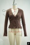 Women Plus Size Brown V-Neck Long Sleeve Knit Cardigan Sweater
