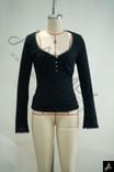 Black Sweetheart Neck Button-Detail Long Sleeve Fitted Top