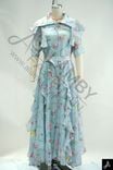 Light Blue Floral Print Peter Pan Collar Long Sleeve Shiny Chiffon Maxi Dress