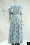 Light Blue Floral Print Peter Pan Collar Long Sleeve Shiny Chiffon Maxi Dress