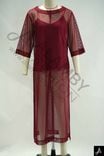 Burgundy Mesh Two-Piece Midi Dress